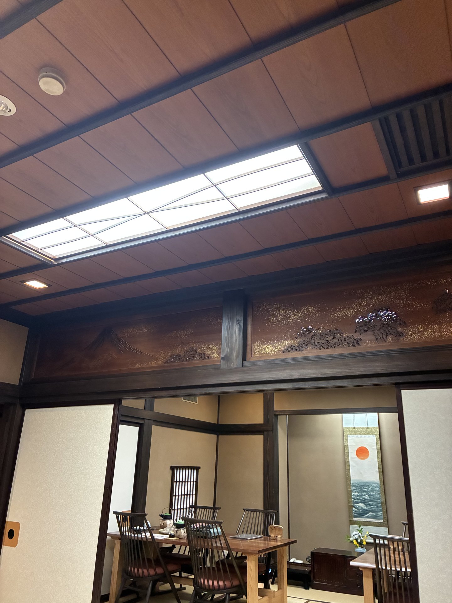 Yarimikan dining hall with private screened spaces between tables